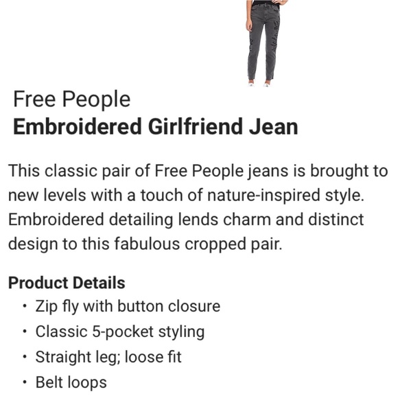 FREE PEOPLE We The Free OB737354 Embroidered Girlfriend Jeans Size 29 - Picture 16 of 16
